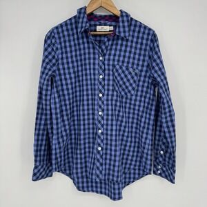 Vineyard Vines Shirt Women's 10 Blue Gingham Check‎ Button Down Cashmere Blend